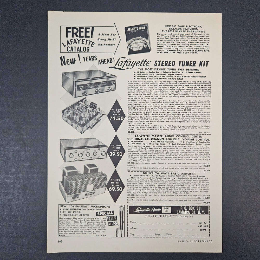 1958 Lafayette Radio Catalog Stereo Tuner Kit Vintage Print Ad Jamaica NY Amp